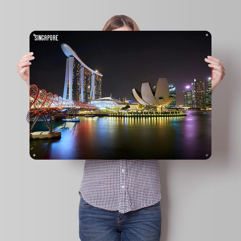 Retro Gaming At - Singapore Skyline 's nachts poster retro