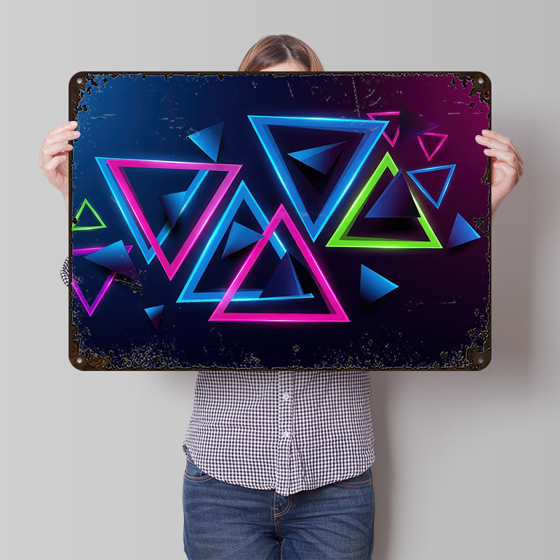Background Retro Gaming - Neon driehoeken abstracte achtergrond gedrukte poster