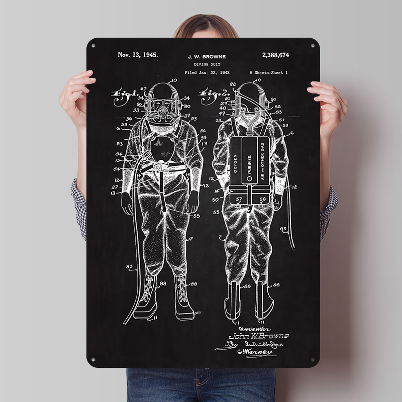 Retro Gaming At - Duikpak Patent Metalen Poster 1945 Custom