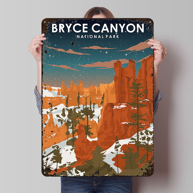 Retro Gaming At - Bryce Canyon 's nachts gedrukte poster