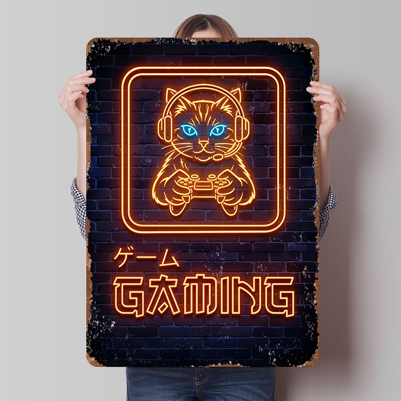 Neon Gaming Kat Geprinte Poste - Retro Gaming At recensie en prijs